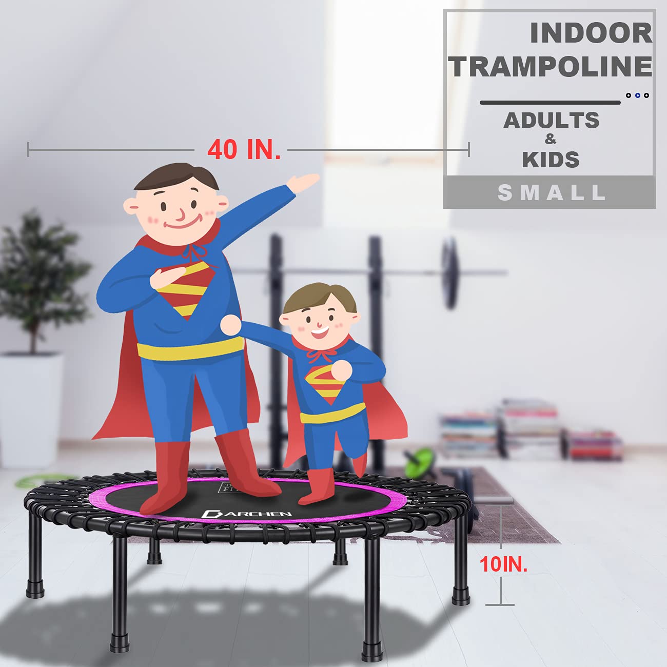 DARCHEN 450 lbs Mini Trampoline for Adults, Indoor Small Rebounder Exercise Trampoline for Workout Fitness for Quiet and Safely Cushioned Bounce, [40 Inch]