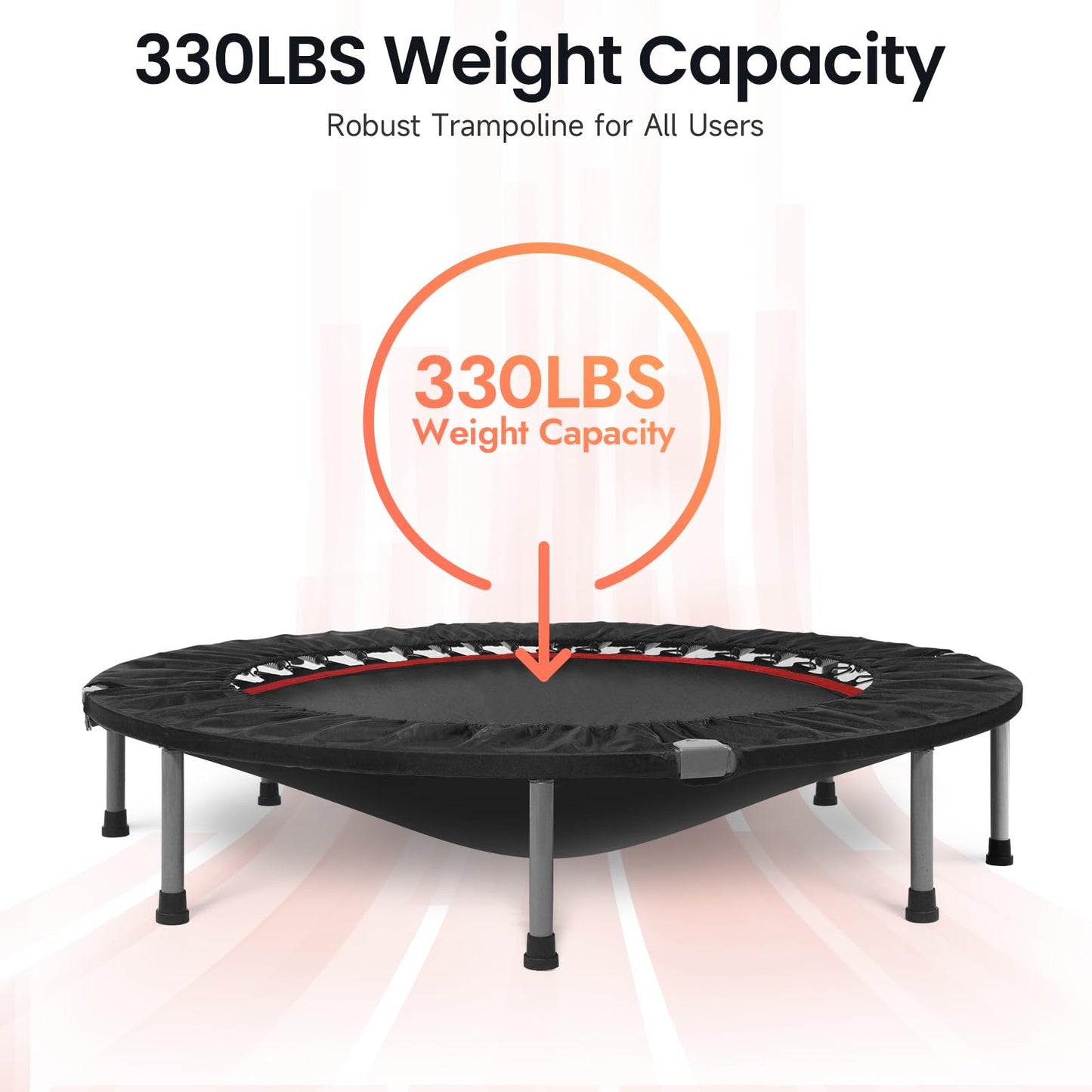 BCAN 40" Foldable Mini Trampoline Fitness Trampoline with Safety Pad, Rebounder Exercise Trampoline for Adults Indoor/Garden Workout, Max Load 330lbs, Black