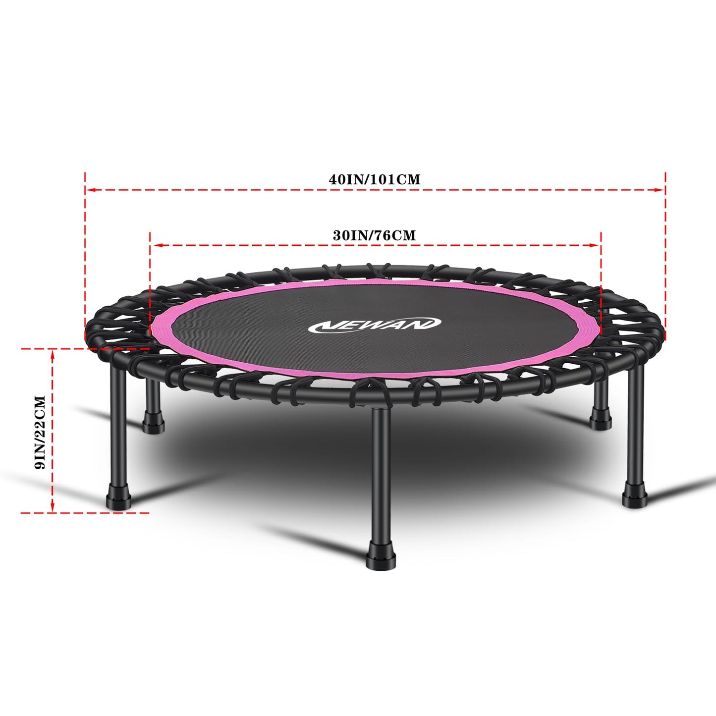 Newan 40'' Silent Fitness Mini Trampoline - Indoor Rebounder for Adults - Best Urban Cardio Jump Fitness Workout Trainer, Covered Bungee Rope System - Max Limit 330 lbs