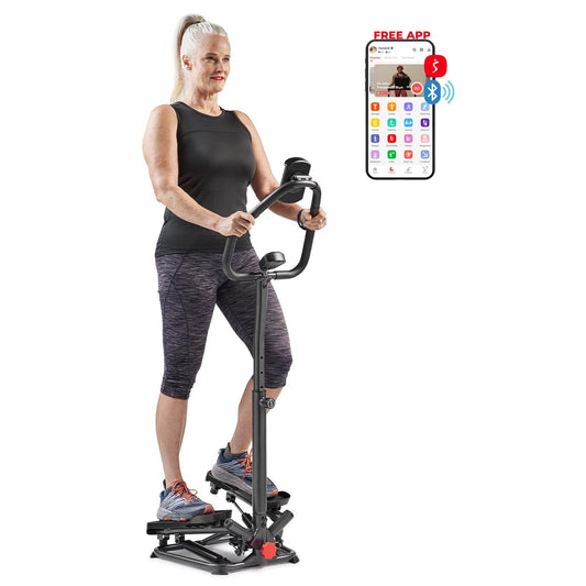 Sunny Health & Fitness Smart Twist Stair Stepper Machine with Handlebar, Space Saving, Connected Fitness with SunnyFit App – SF-S020027SMART