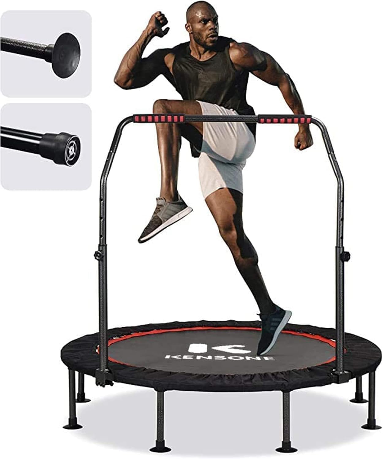 KENSONE 48" Foldable Mini Trampoline, Indoor Trampoline for Kids, Adults Indoor/Garden Workout, Fitness Rebounder with Adjustable Foam Handle, Max Load 450 lbs