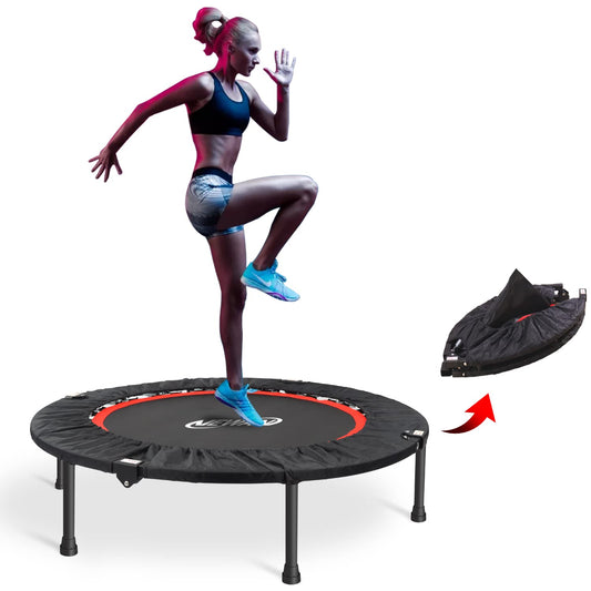 NEWAN 40''Foldable Fitness Trampoline,Mini Rebounder with Safety Pad,Exercise Trampoline for Adults Indoor/Outdoor Jumping Cardio Trainer Workout (Max 300lbs)