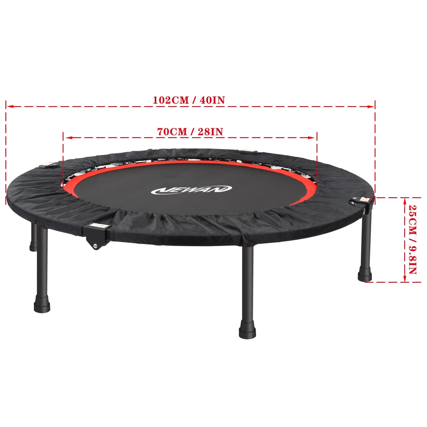 NEWAN 40''Foldable Fitness Trampoline,Mini Rebounder with Safety Pad,Exercise Trampoline for Adults Indoor/Outdoor Jumping Cardio Trainer Workout (Max 300lbs)