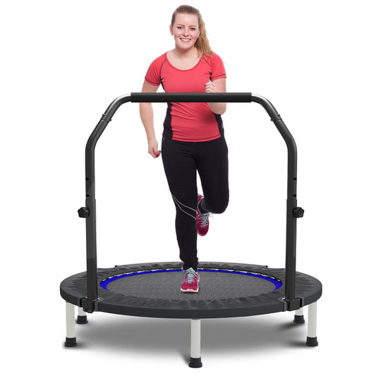 HYD-Parts 40" Mini Trampoline for Adults and Kids Exercise Rebounder with Adjustable Bar Fitness Trampoline Indoor Max Load 330lbs