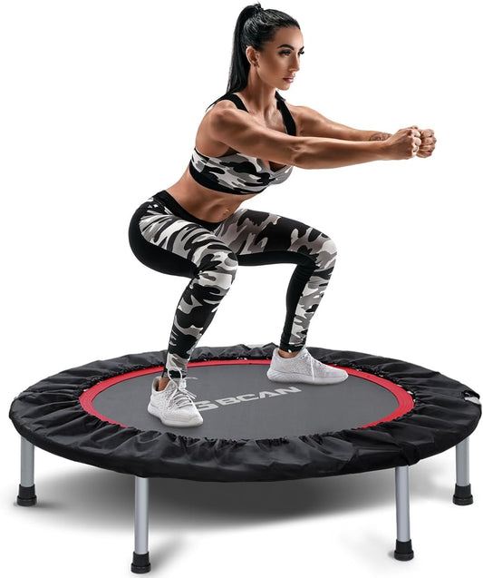 BCAN 40" Foldable Mini Trampoline Fitness Trampoline with Safety Pad, Rebounder Exercise Trampoline for Adults Indoor/Garden Workout, Max Load 330lbs, Black