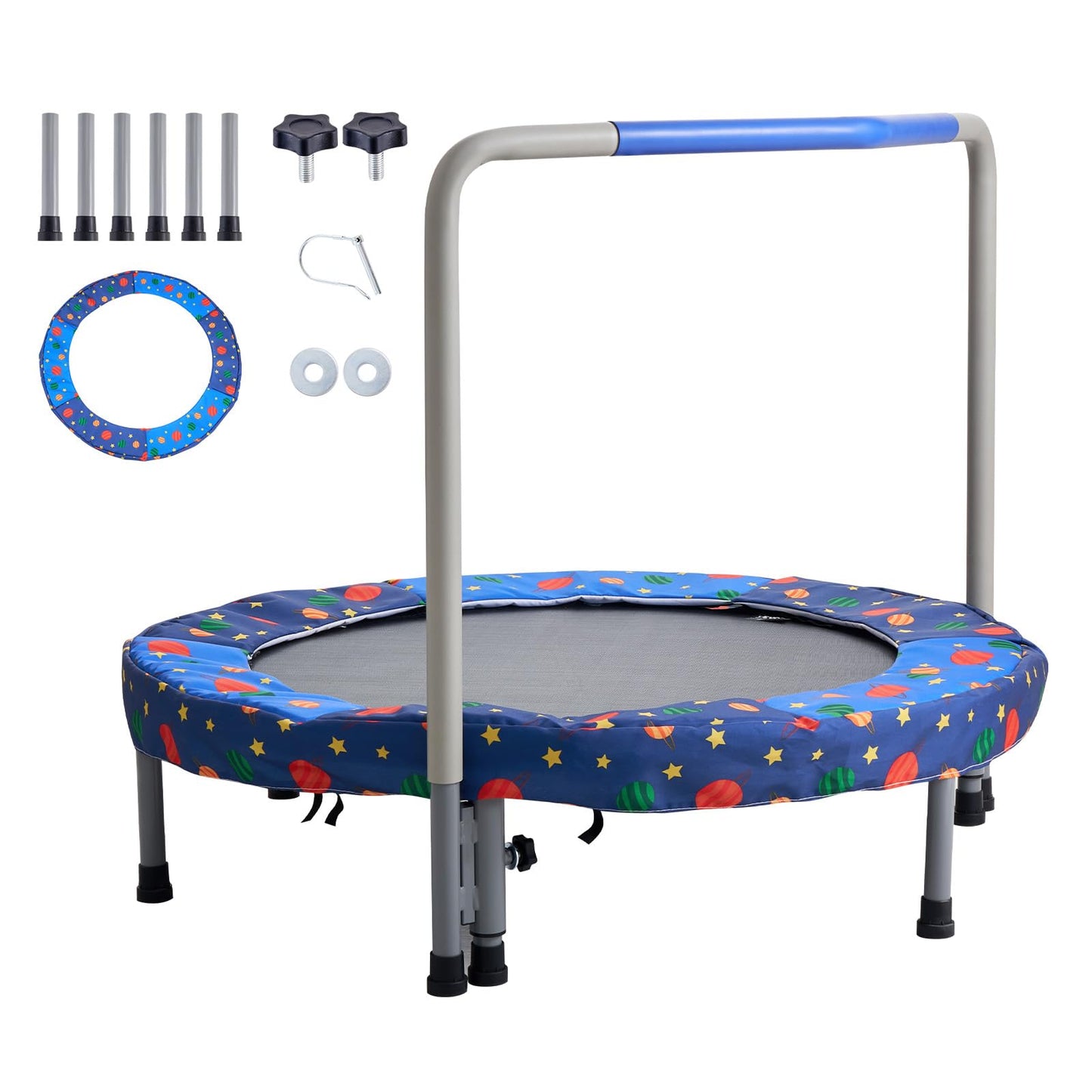 VEVOR 36" Kids Trampoline, 3FT Indoor Outdoor Trampoline, Foldable Mini Trampoline with Handle, Rebounder Trampoline for Toddlers, Birthday Gift for 3+ Years Children, Boys Girls for Fun, Bule