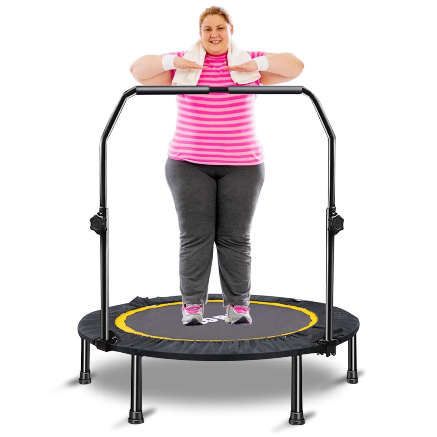 CLORIS 40in Folding Trampoline Mini Rebounder Fitness Trampoline with Adjustable Foam Handle for Kids/Adult, with safty Padded Cover Best Gift for Kids/Adult (40in-Black)