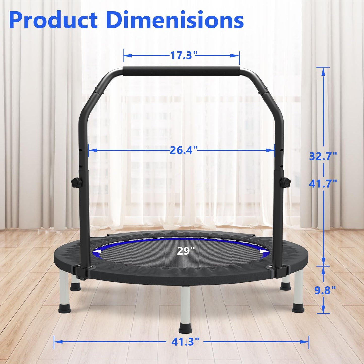 HYD-Parts 40" Mini Trampoline for Adults and Kids Exercise Rebounder with Adjustable Bar Fitness Trampoline Indoor Max Load 330lbs