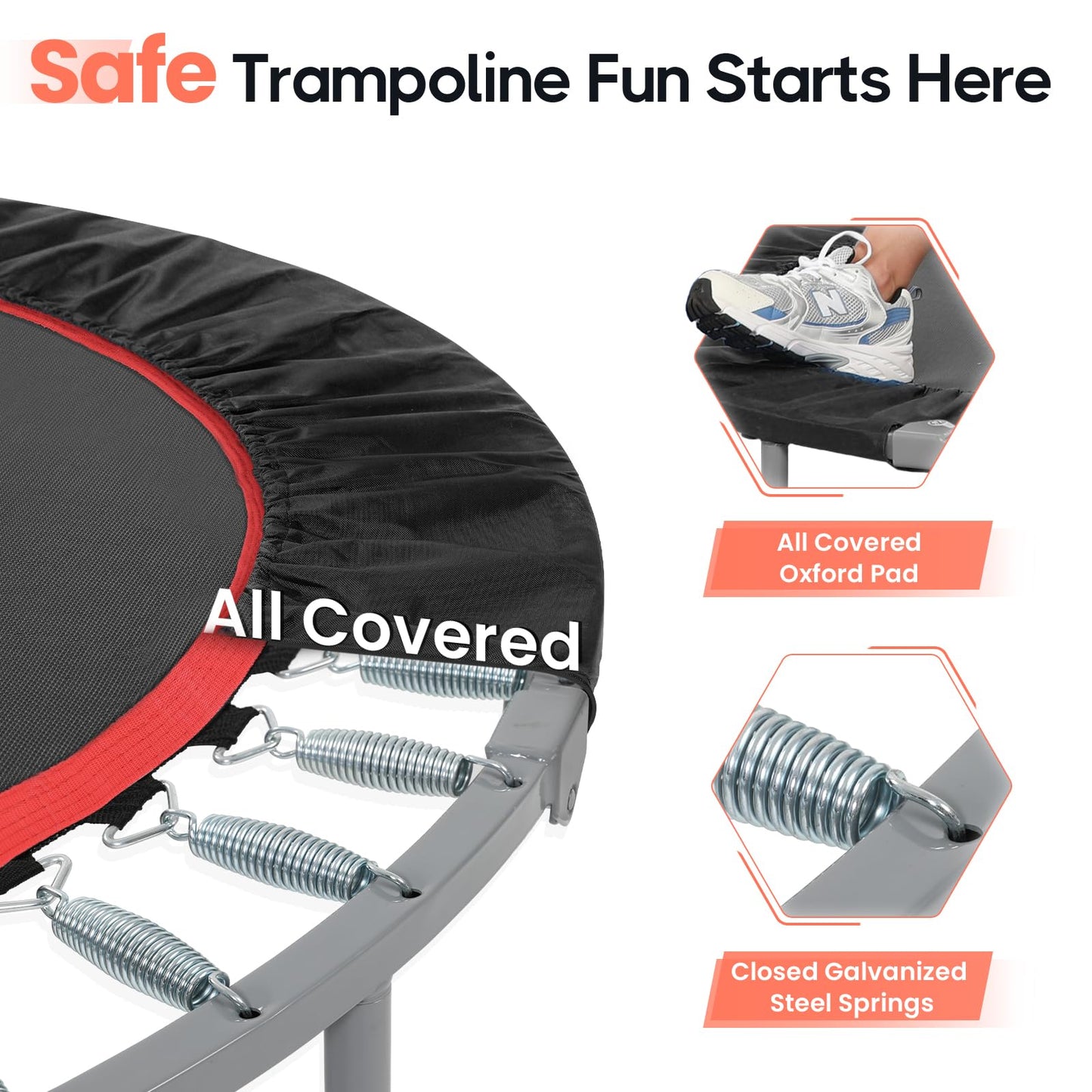 BCAN 40" Foldable Mini Trampoline Fitness Trampoline with Safety Pad, Rebounder Exercise Trampoline for Adults Indoor/Garden Workout, Max Load 330lbs, Black