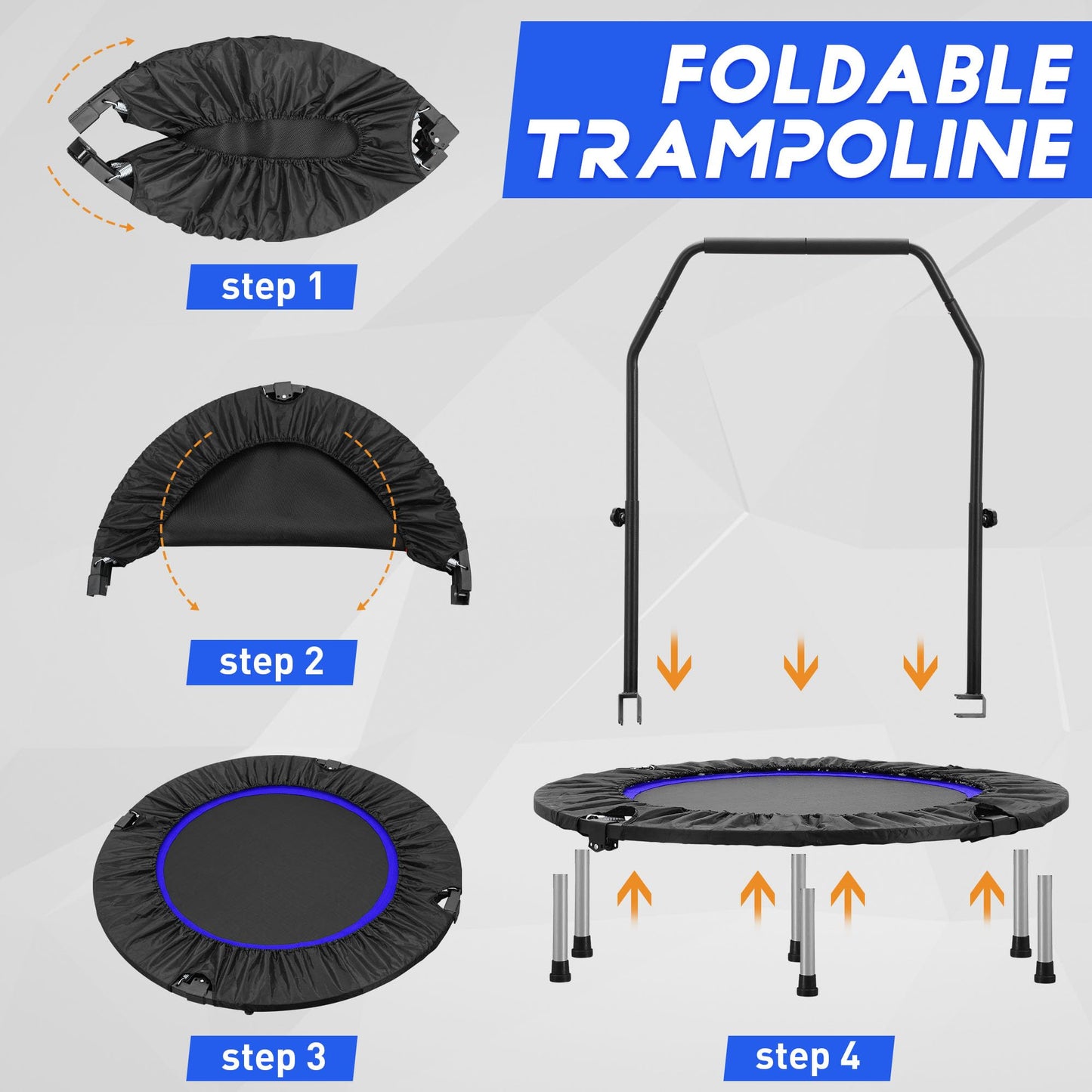 HYD-Parts 40" Mini Trampoline for Adults and Kids Exercise Rebounder with Adjustable Bar Fitness Trampoline Indoor Max Load 330lbs