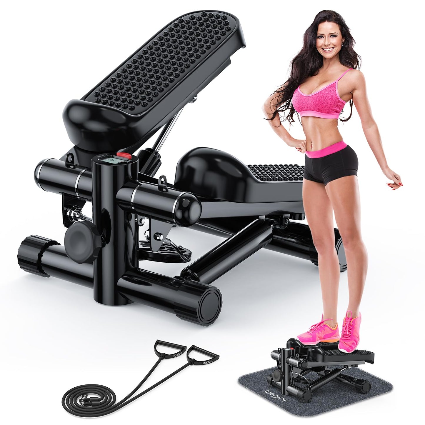 Steppers for Exercise at Home, KitGody Mini Stepper with Resistance Bands, Portable Stair Stepper for Home 330LBS Capacity, Adjustable Height Fitness Stepper Machine