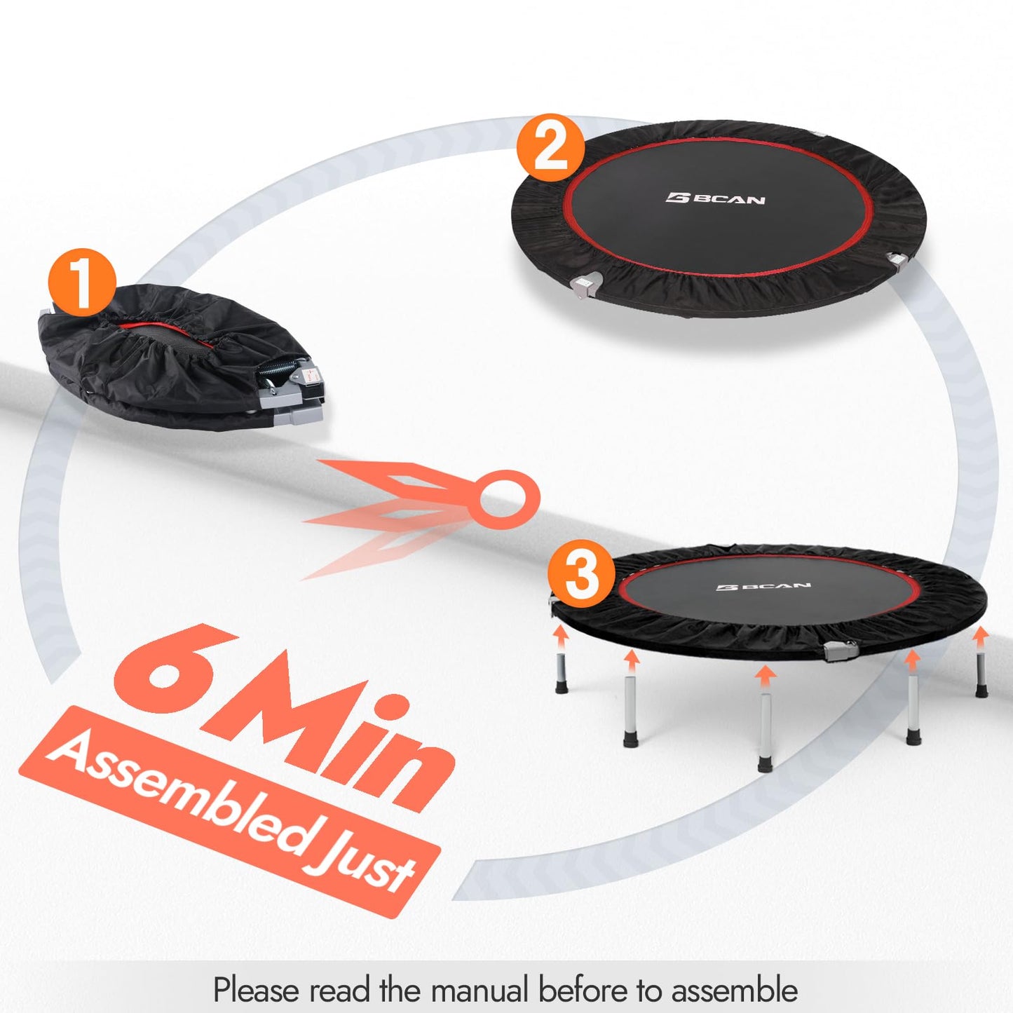 BCAN 40" Foldable Mini Trampoline Fitness Trampoline with Safety Pad, Rebounder Exercise Trampoline for Adults Indoor/Garden Workout, Max Load 330lbs, Black