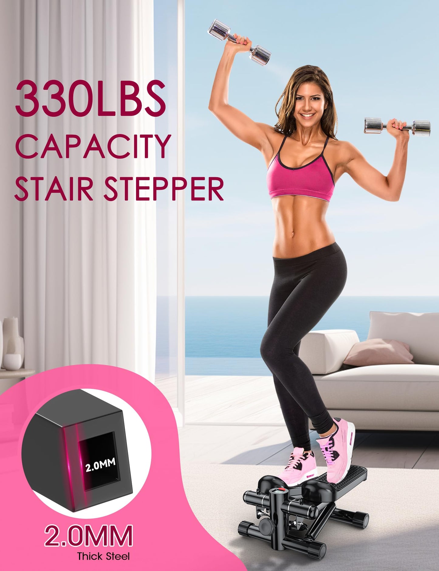 Steppers for Exercise at Home, KitGody Mini Stepper with Resistance Bands, Portable Stair Stepper for Home 330LBS Capacity, Adjustable Height Fitness Stepper Machine