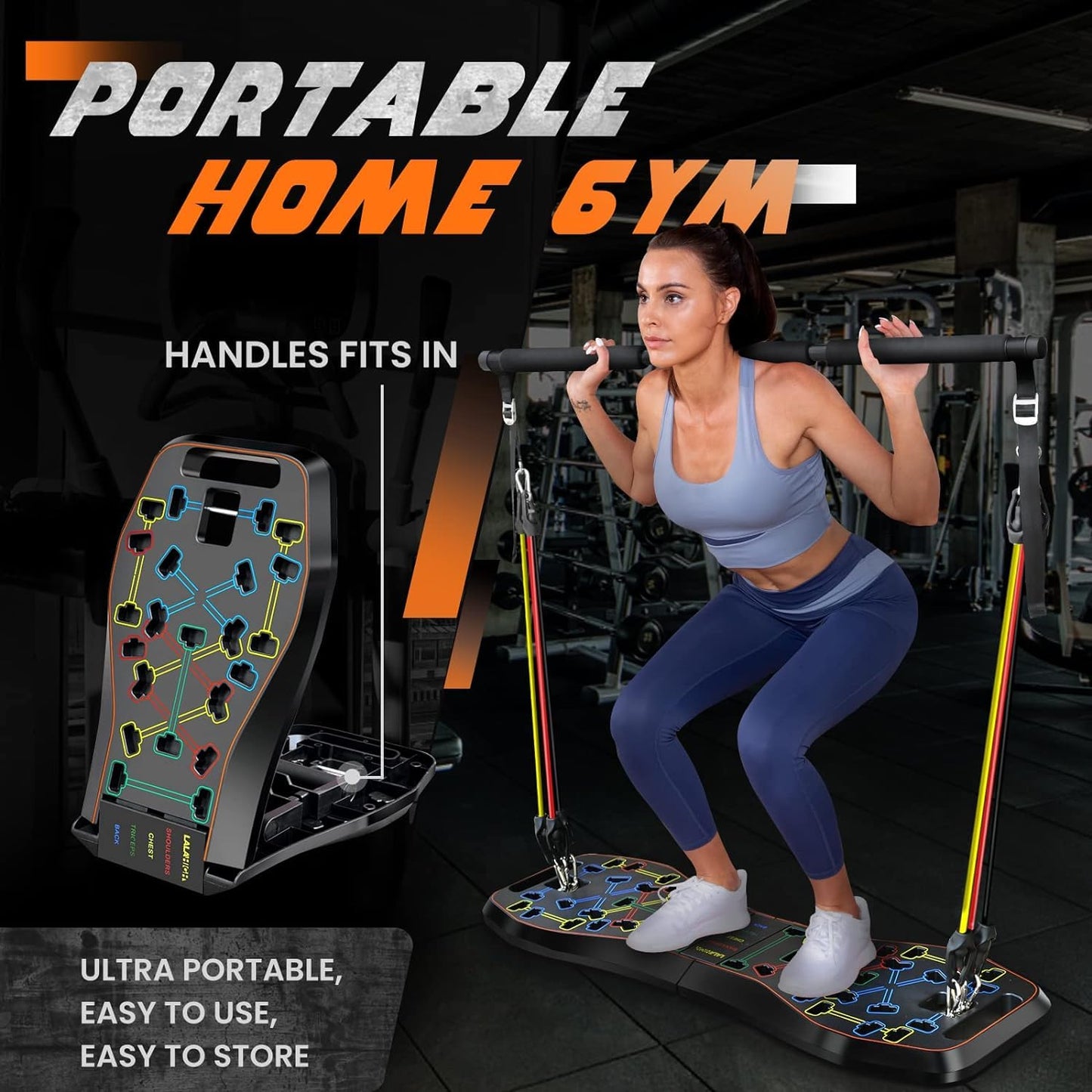 LALAHIGH Portable Home Gym System: Large Compact Push Up Board, Pilates Bar & 20 Fitness Accessories with Resistance Bands Ab Roller Wheel - Full Body Workout for Men and Women, Gift for Boyfriend