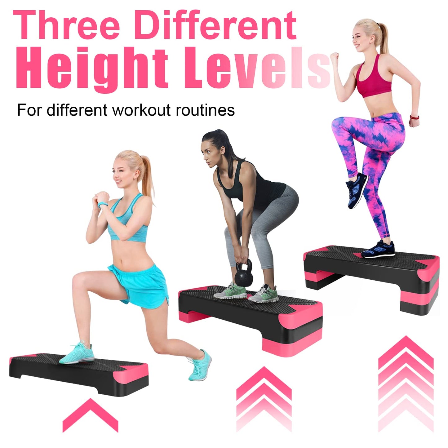 Adjustable Workout Aerobic Stepper in Fitness & Exercise Step Platform Trainer 3 settings adjustable height 4”-6”-8”