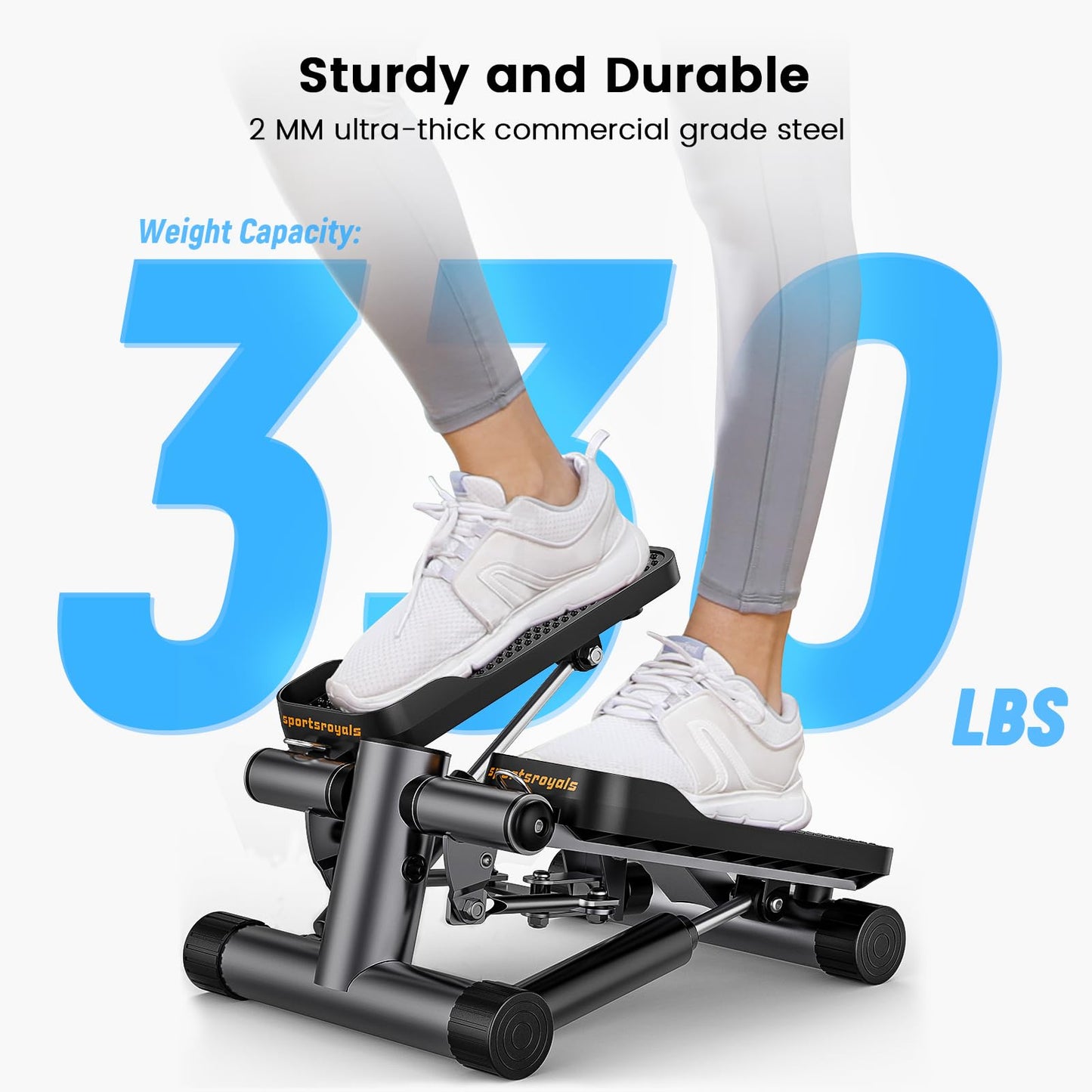 Sportsroyals Stair Stepper for Exercise, Mini Steppers with Resistance Band, Hydraulic Fitness Stepper Exercise Home Workout Equipment for Full Body Workout, 330lbs Weight Capacity