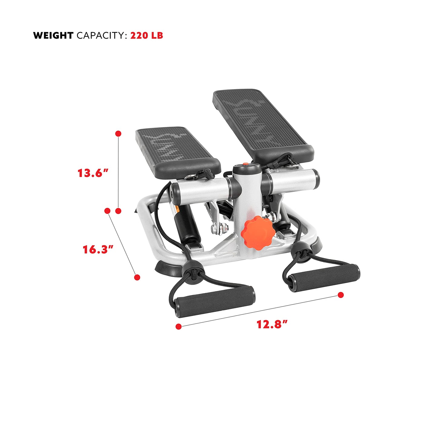 Sunny Health & Fitness Total Body 2-in-1 Mini Stair Stepper, Step Machine for Exercise at Home Workout, Adjustable Hydraulic, LCD Digital Monitor with Resistance Bands & Non-Slip Pedals - SF-S0978