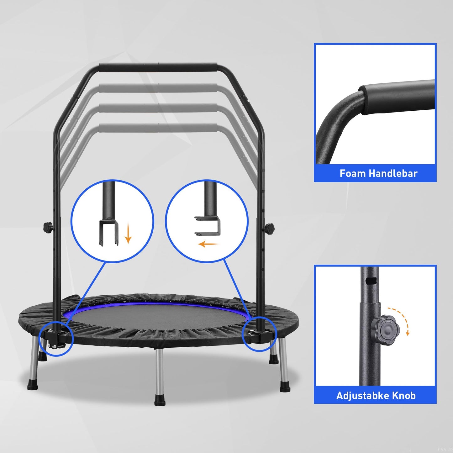 HYD-Parts 40" Mini Trampoline for Adults and Kids Exercise Rebounder with Adjustable Bar Fitness Trampoline Indoor Max Load 330lbs