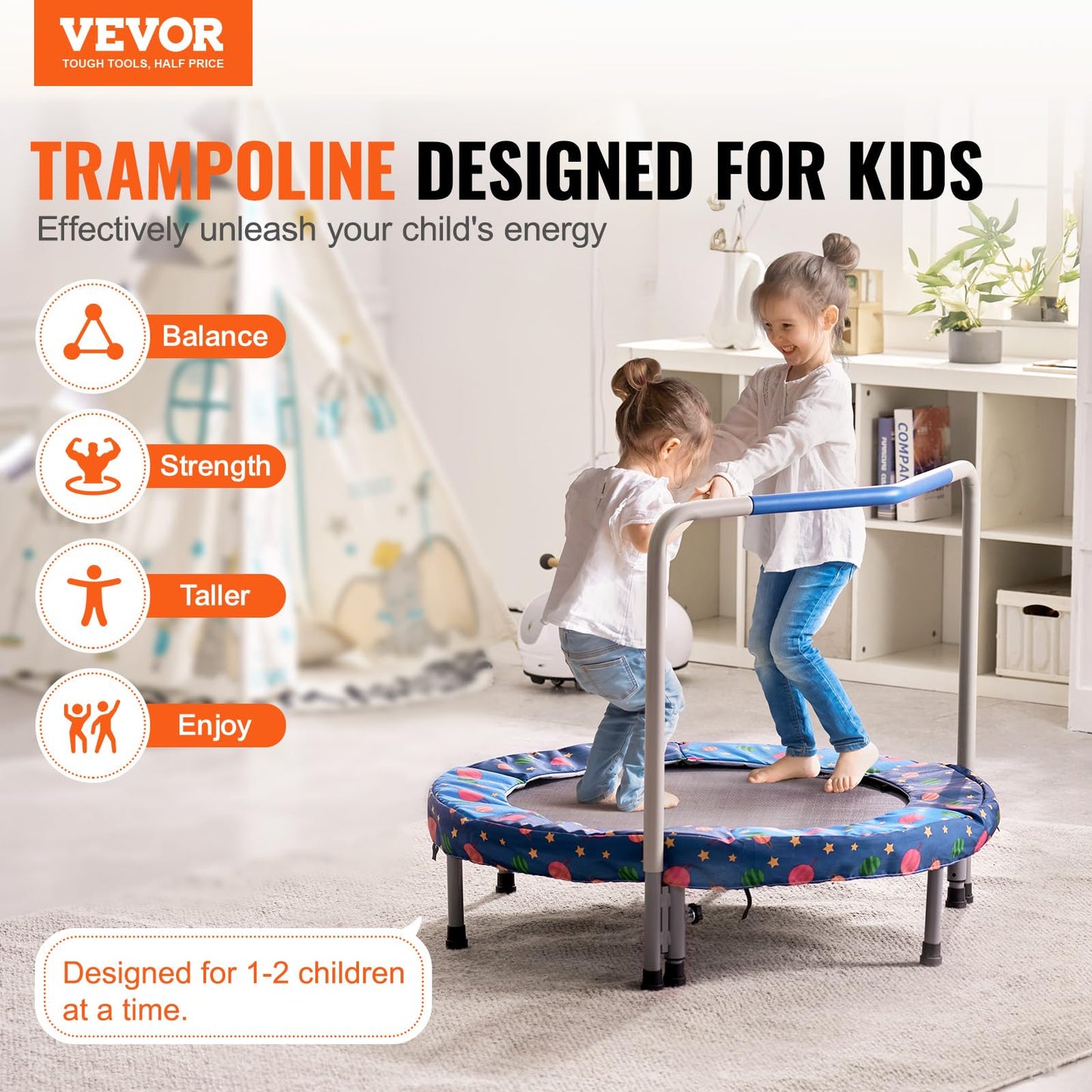 VEVOR 36" Kids Trampoline, 3FT Indoor Outdoor Trampoline, Foldable Mini Trampoline with Handle, Rebounder Trampoline for Toddlers, Birthday Gift for 3+ Years Children, Boys Girls for Fun, Bule