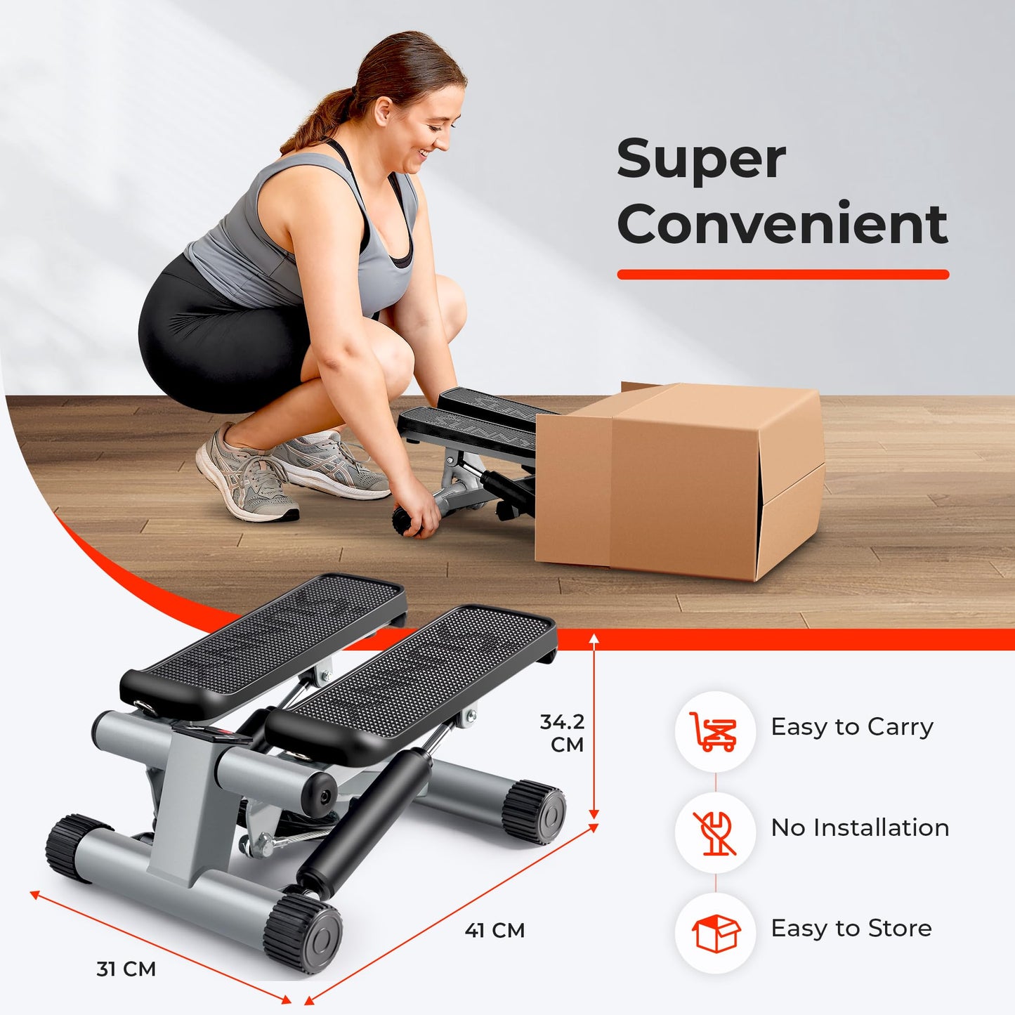 Sunny Health & Fitness Mini Steppers for Exercise at Home, Stair Step Workout Machine with Resistance Bands, Full Body Cardio Equipment with Digital Monitor - No. 012 -S