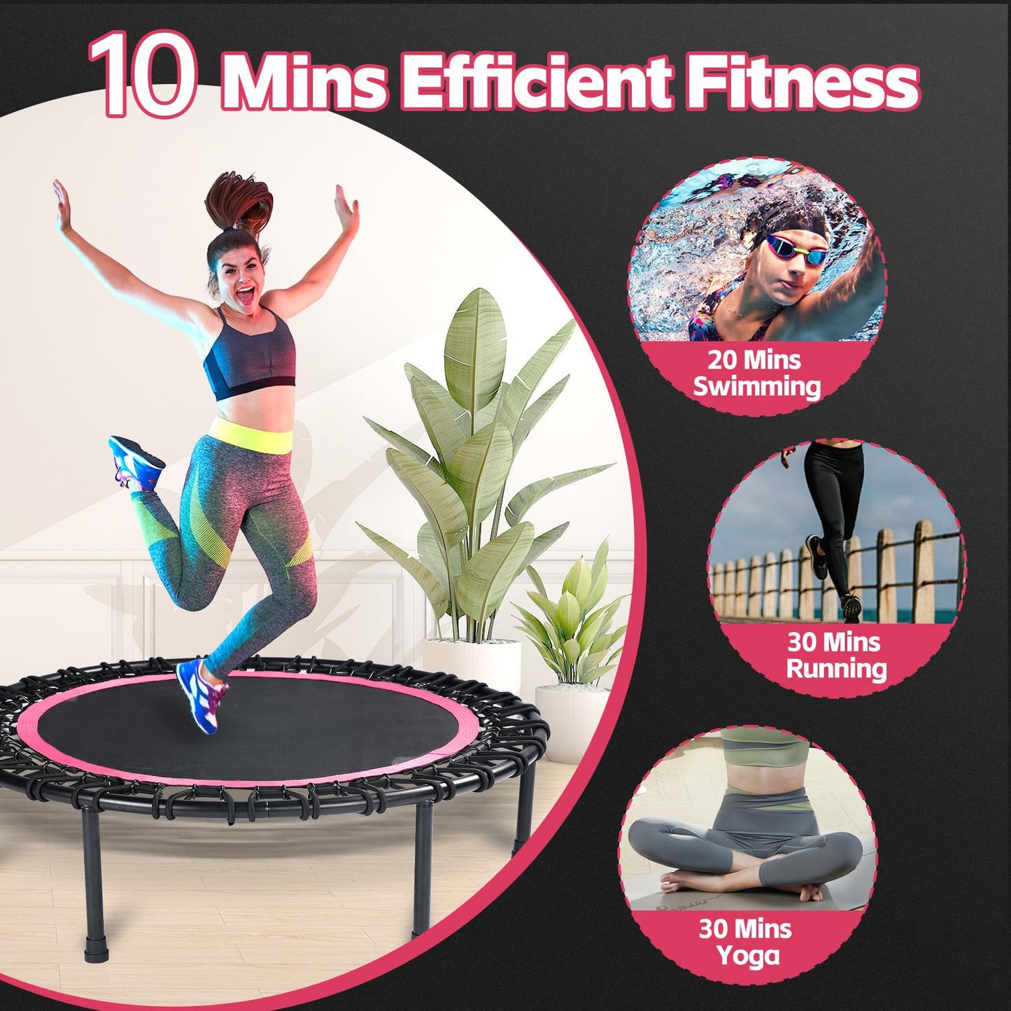 Mini Fitness Trampoline with Bungees – Stable & Quiet Rebounder for Adults, Perfect for Indoor & Outdoor Workouts