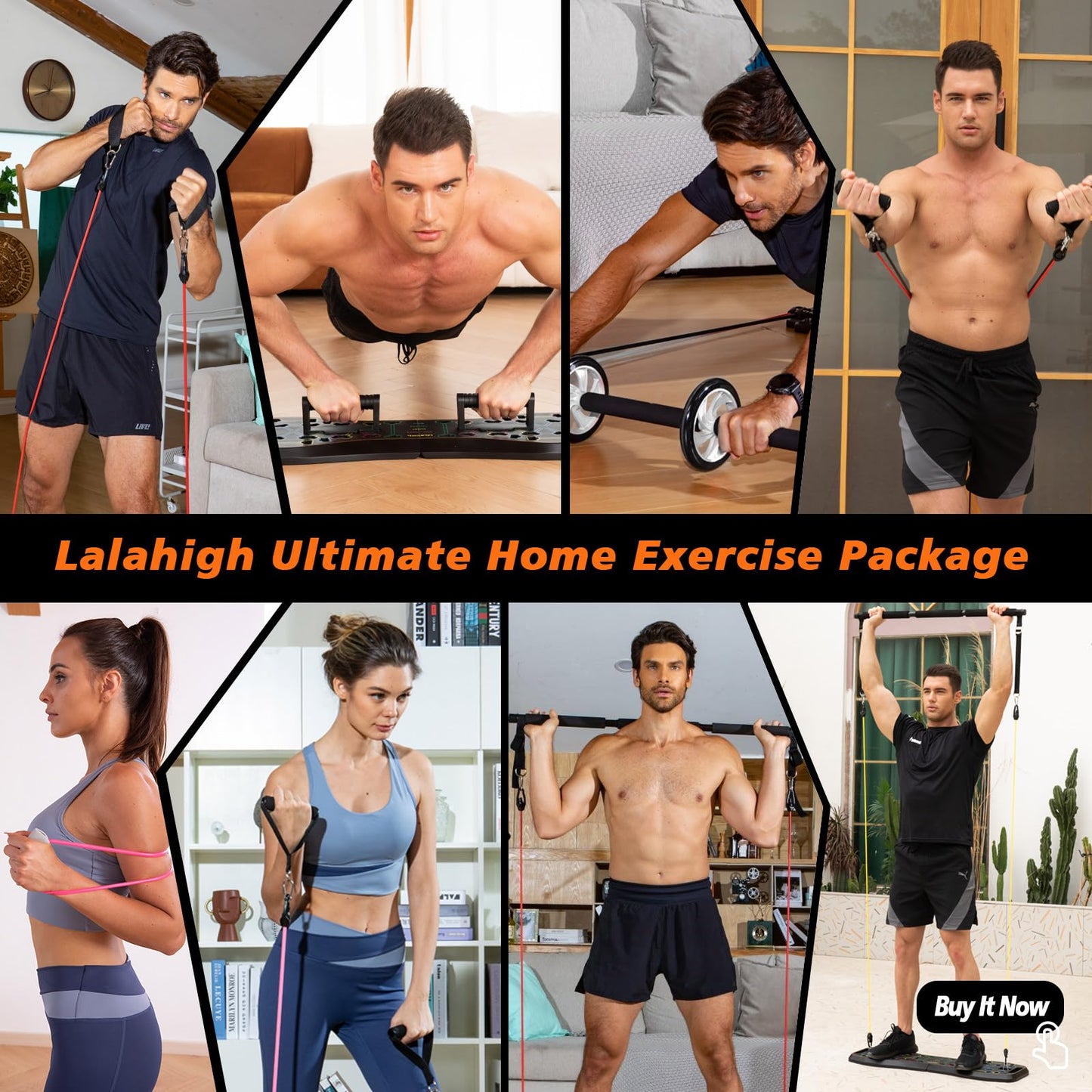 LALAHIGH Portable Home Gym System: Large Compact Push Up Board, Pilates Bar & 20 Fitness Accessories with Resistance Bands Ab Roller Wheel - Full Body Workout for Men and Women, Gift for Boyfriend