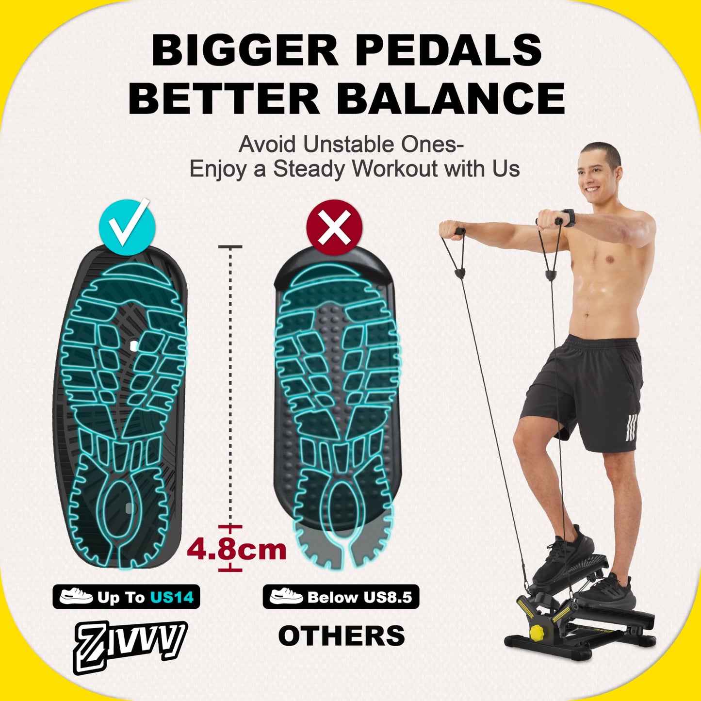 ZIWWVY Stepper Machine with Resistance Bands, Mini Stepper with 300LBS Weight Capacity, Twist Stepper for Full Body Workout, Adjustable Step Height, Smooth and Quiet, Step Machine for Men Women