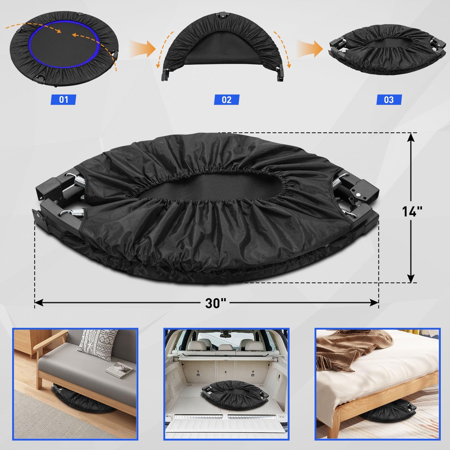 HYD-Parts 40" Mini Trampoline for Adults and Kids Exercise Rebounder with Adjustable Bar Fitness Trampoline Indoor Max Load 330lbs