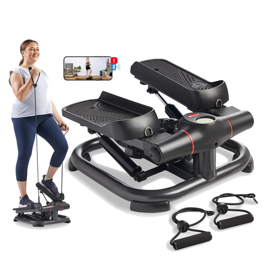 Sunny Health & Fitness 2-in-1 Premium Power Stepper with Resistance Bands, Low-Impact Cardio, Space-Saving, Height-Adjustable, 330 LB Max and SunnyFit® App Enhanced Bluetooth Connectivity SF-S021054